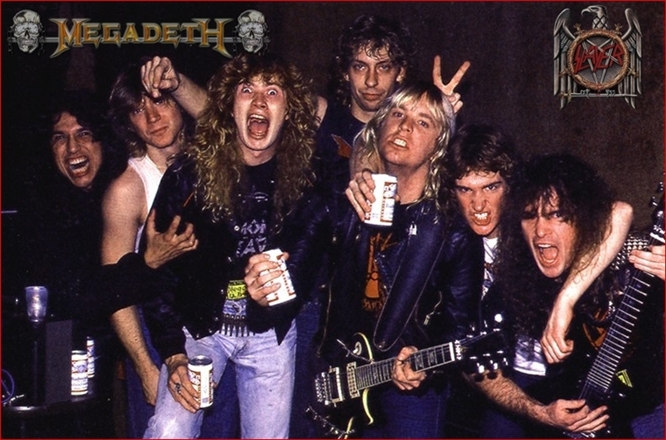 Slayer, Megadeth, Tom Araya, Chris Poland, Dave Mustaine, Gar Samuelson, Jeff Hanneman, Dave Ellefson, Kerry King
